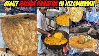 Nizamuddin Ka Famous Halwa Paratha  Giant Halwa Paratha of Nizamuddin  Indian Street Food [upl. by Egroej681]