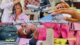 grwm prepare with me for vacation knotless braids hello kitty nails lashes packing amp more [upl. by Nnylg150]