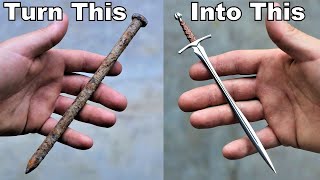 I Turn a Large Rusty Nail into a Beautiful little Sword [upl. by Lierbag237]