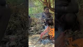 Hadzabe men cooking their lunch in the forest ‼️shorts [upl. by Snodgrass308]