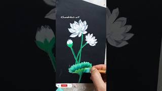 How to paint White lotus with acrylic colors on black color paper 🍂🌻⚘art acrylic shortvideo [upl. by Nivlen]