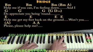 Help The Beatles Piano Cover Lesson in Bm with ChordsLyrics [upl. by Aken]