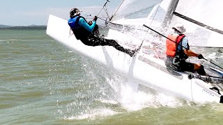 Mini Fleet what could go wrong ⎮ No Lack Of Wind Only Boats Trimaran Rushes in  Nacra Wheel Stands [upl. by Assilram]