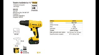 Taladro destornillador Inalambrico 12v PRETUL 29975 TALI12P [upl. by Gomar499]