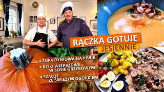 Rączka gotuje zupa dyniowa na piwie bitki w sosie grzybowym szałot ze świeżym ogórkiem [upl. by Segalman]