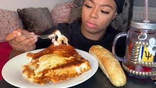 CHEESY LASAGNA MUKBANG  WITH GARLIC BREAD  LONDON UK [upl. by Fairleigh]