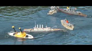 RC Battleships Sinking  BB Firing Ships RC Warship Combat [upl. by Aysa]