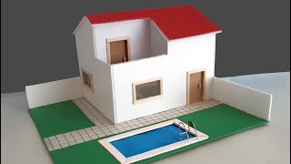 Como hacer una CASA de CARTON con PISCINA y JARDIN [upl. by Nowaj]