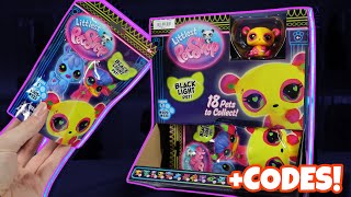 OPENING A FULL CASE OF THE NEW LITTLEST PET SHOP BLACK LIGHT PETS  CODES [upl. by Ttimme]