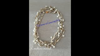 COLLANA UNCINETTONOCCIOLINA UNCINETTOGIOIELLO TESSILEINFILARE PERLE SENZA AGOCROCHET NECKLACE [upl. by Ursula628]