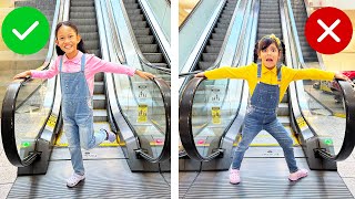 Ellie amp Andreas Escalator Mall Adventure Safety Learning for Kids [upl. by Malorie]