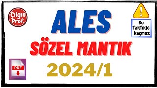 2024 ALES Sözel Mantık Soru Çözümleri PDF  2024 ALES 1 Sözel Mantık Çözümleri [upl. by Auqenes]