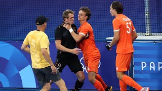 Maurits Telgenkamp vs Niklas Wellen big fight in Netherlands vs Germany Hockey Final Olympic 2024 [upl. by Llenej]