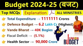 Union Budget 202425  Budget 2024 Current Affairs  बजट 2024 Current Affairs Imp MCQs [upl. by Changaris]