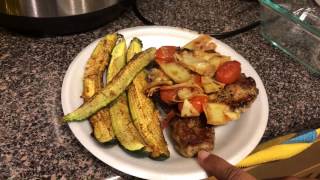 Pork Chops with Warm Tomato and Artichoke Salad with a side of Zucchini [upl. by Baer]