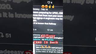 IRMS is Back🎉🥳🤞🤞IRMS 2025 Through UPSC ESE irms railway railwayexam upsc ese madeeasy [upl. by Katushka842]