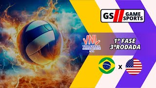 BRASIL X ESTADOS UNIDOS  NATIONS LEAGUE DE VÔLEI MASCULINO 2024  3ª RODADA  NARRAÇÃO AO VIVO [upl. by Atsiuqal]