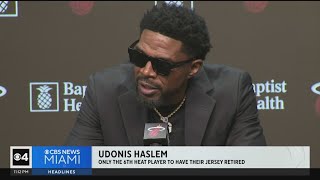 Miami Heat retire Udonis Haslems No 40 jersey [upl. by Calli482]