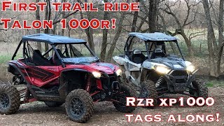 First Trail Ride HONDA TALON 1000R— RZR XP1000 Tags Along [upl. by Hewes504]