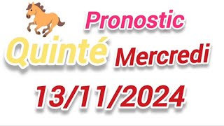 pronostic quinté attelé demain mercredi 13112024PRONOSTICQUINTE [upl. by Eceinahs]