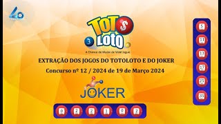 Extração Totoloto amp Joker  19 Março 2024 [upl. by Anwadal]