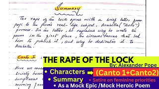 The Rape of the Lock Characters Poems Summary Canto 1 Canto 2 Poem as a Mock EpicMock Heroic [upl. by Gittel]