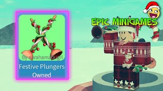 How To Obtain The Festive Plungers Gear In RBLX Epic Minigames [upl. by Oderfla]