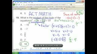 ACT Math Sum and product of the roots for a quadratic equation [upl. by Richie]