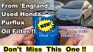 Honda Purflux 15400RBAF01 Oil Filter Used Honda Purflux Oil Filter [upl. by Waxman]