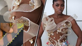 HOW TO BEAD ON CRINOLINE EDGES Luxury Fabric beading tutorial handembroiderytutorial [upl. by Gonick]