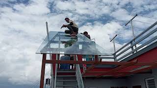 12 mm toughened glass fitting work at Bhaktapur balkot Shrestha glass contact number 9860393614 [upl. by Daune175]