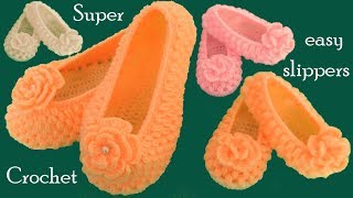 Como tejer zapatos pantuflas a Gancho Crochet tamaño adulto tejido tallermanualperu [upl. by Tandi]