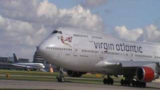 FULL Virgin Atlantic Boeing 747400 take off from Manchester Airport GVAST Ladybird [upl. by Anelrac]