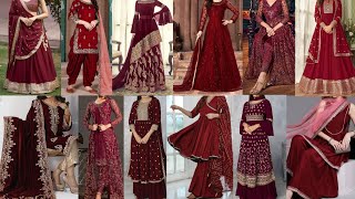 Party Wear Maroon Dress Design  Maroon Wedding Dress Ideas  Maroon Color Dresses [upl. by Oiziruam]