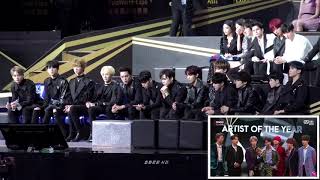 SEVENTEEN REACTION TO BTS ARTIST OF THE YEAR SPEECH  MAMA 2018 [upl. by Soloma557]