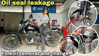 Oil Seal Damage And Repair Avenger 160 Bs6 Osl Bajaj Service Centre Kolkata fork oil change [upl. by Zug]