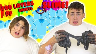 100 LAYERS OF SHIRTS THEN SLIME  trying to make slime with 100 SHIRTS ON  Slimeatory 163 [upl. by Conah]