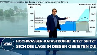 HOCHWASSERDRAMA IN SÜDDEUTSCHLAND In diesen Gebieten spitzt sich die Lage jetzt weiter zu [upl. by Elleynod]