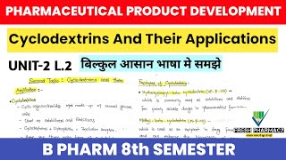 Cyclodextrins and their Applications in Pharmaceutical Product Development 8th Sem Unit 2 L 2 [upl. by Aiela]