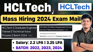 🔥HCLTech Mass Hiring Exam Mail  GET amp GT Exam Update BATCH 2022 2023 2024 HCLTech Exam Process [upl. by Ehud]