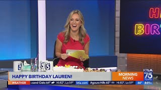 The KTLA Weekend team wishes Lauren Lyster an early happy birthday [upl. by Siramay]