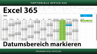 Datumsbereich im Kalender farbig markieren  Excel 365 Tutorial [upl. by Akciret]