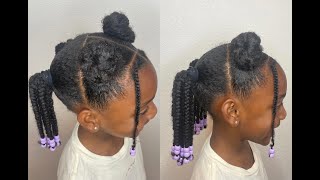 Cute Kids Natural Hairstyle  Buns with ponytails  Kids Hairstyles for type 3a3b3c4a4b4c hair [upl. by Eta]