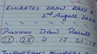 EMIRATES DRAW EASY 6 Prediction  Winning Numbers For August 2 2024 [upl. by Ellednek]