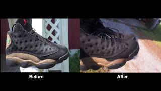 Cleaning an excessively ashy pair of Suede Jordan 13 olives [upl. by Gracia445]