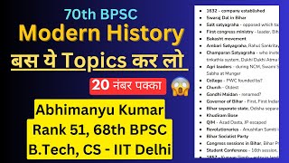 Do ONLY these TOPICS for Modern History  PYQs Analysis  70th BPSC [upl. by Annodam]