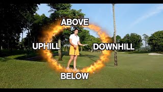 Different Lies amp Slopes  Above Feet Below Feet Uphill amp Downhill Lies  Golf With Michele Low [upl. by Eyt]