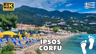 IPSOSYpsos Corfu Island Greece 🇬🇷  Beautiful Beach 🏖️  Walking Tour 4K UHD [upl. by Fiedler]