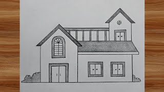 House Drawing 🏠  How to draw a beautiful house  Draw house  House sketch [upl. by Girardi]