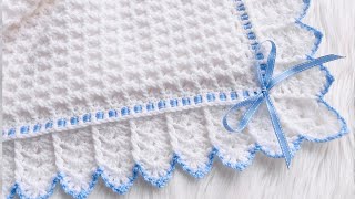 Aprende a tejer una manta o cobija para bebe con el punto Gotas de nieve facil y rapido de tejer con [upl. by Bobinette]